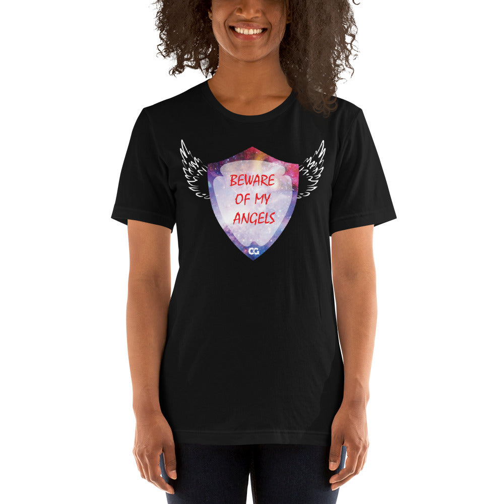 "BEWARE OF MY ANGELS" - Short-Sleeve Unisex T-Shirt