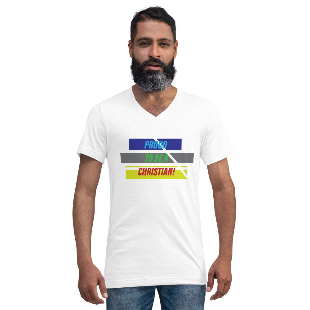 "PROUD TO BE A CHRISTIAN" - Unisex Short Sleeve V-Neck T-Shirt