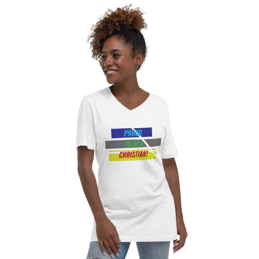 "PROUD TO BE A CHRISTIAN" - Unisex Short Sleeve V-Neck T-Shirt