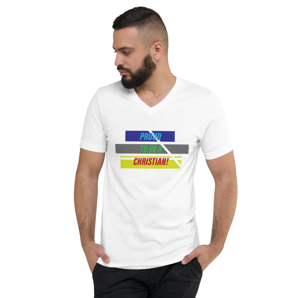 "PROUD TO BE A CHRISTIAN" - Unisex Short Sleeve V-Neck T-Shirt