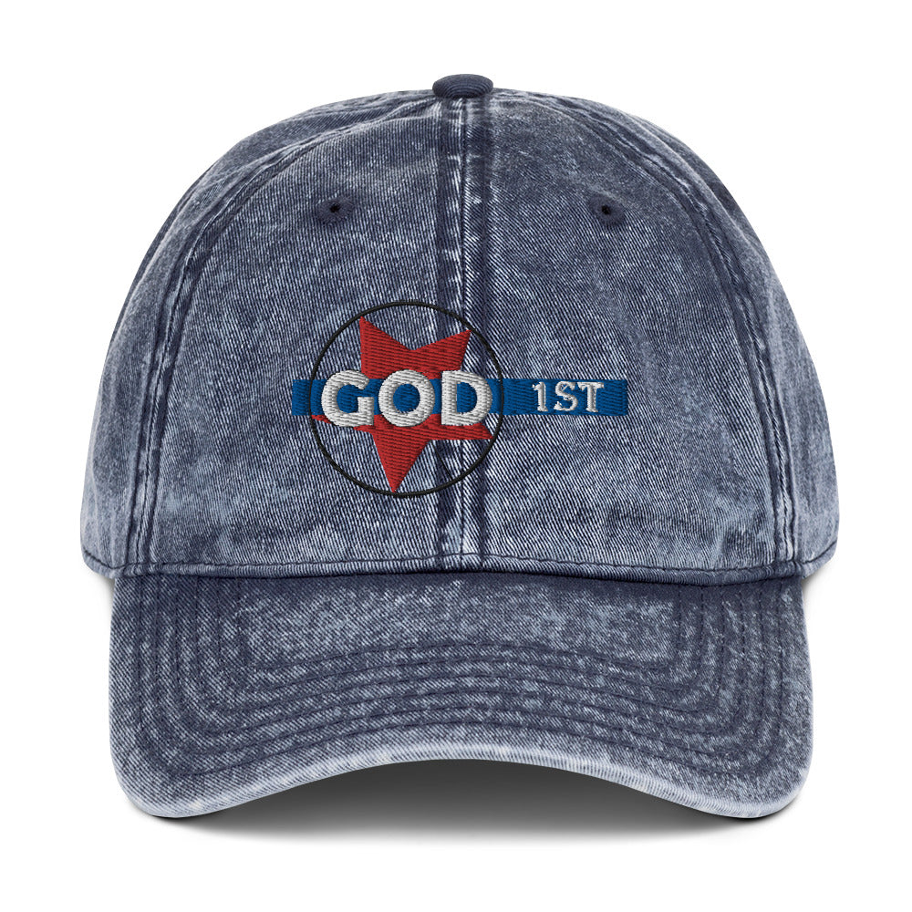 "GOD 1ST" - Vintage Cotton Twill Cap