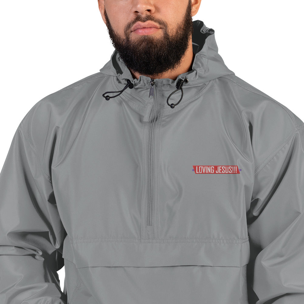 "LOVING JESUS" - Embroidered Champion Packable Jacket