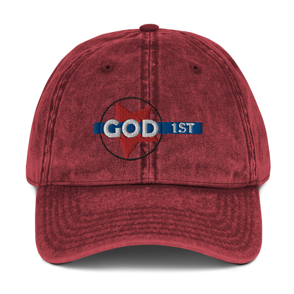 "GOD 1ST" - Vintage Cotton Twill Cap