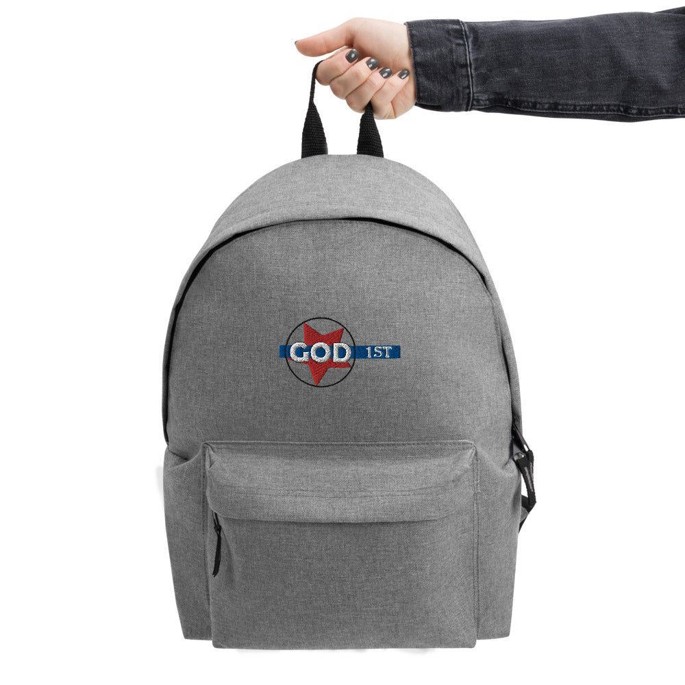 "GOD FIRST" - Embroidered Backpack