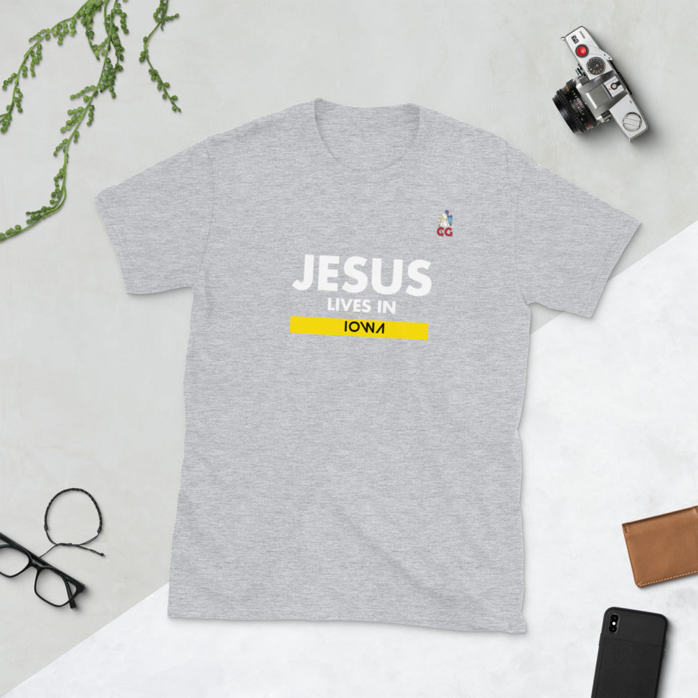 "JESUS LIVES IN IOWA" - Short-Sleeve Unisex T-Shirt